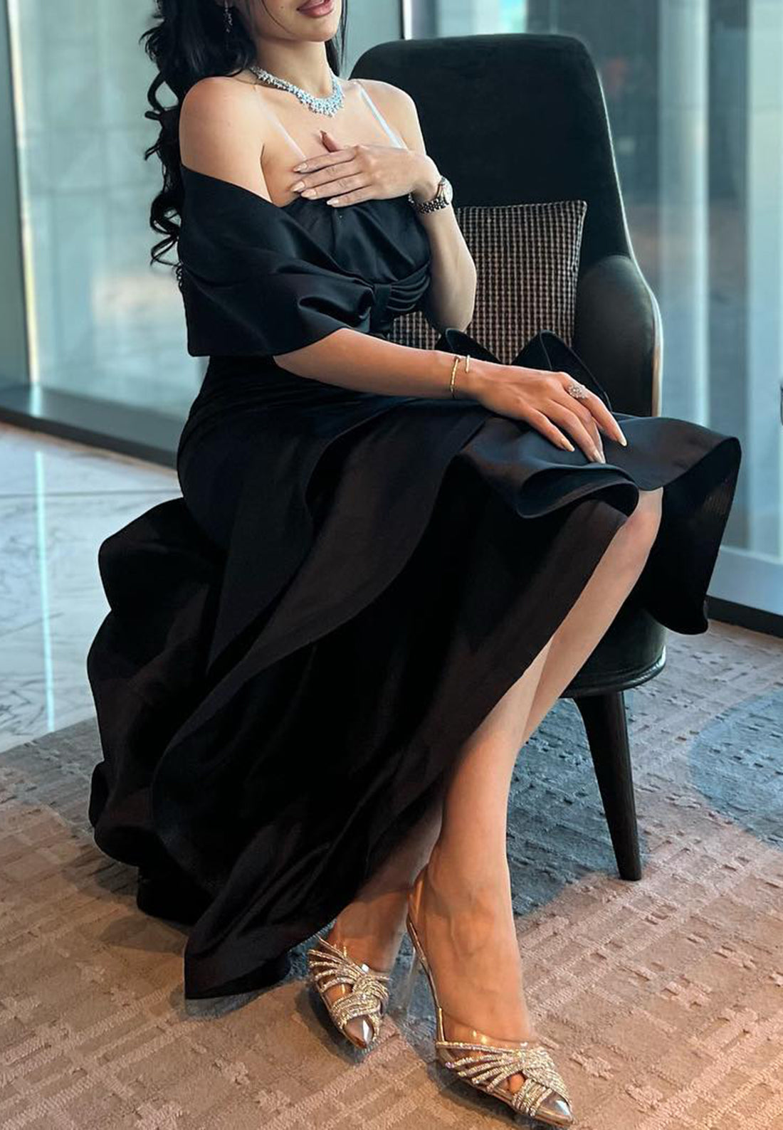 Off-Shoulder Sleeveless Tiered Mermaid Evening Dress