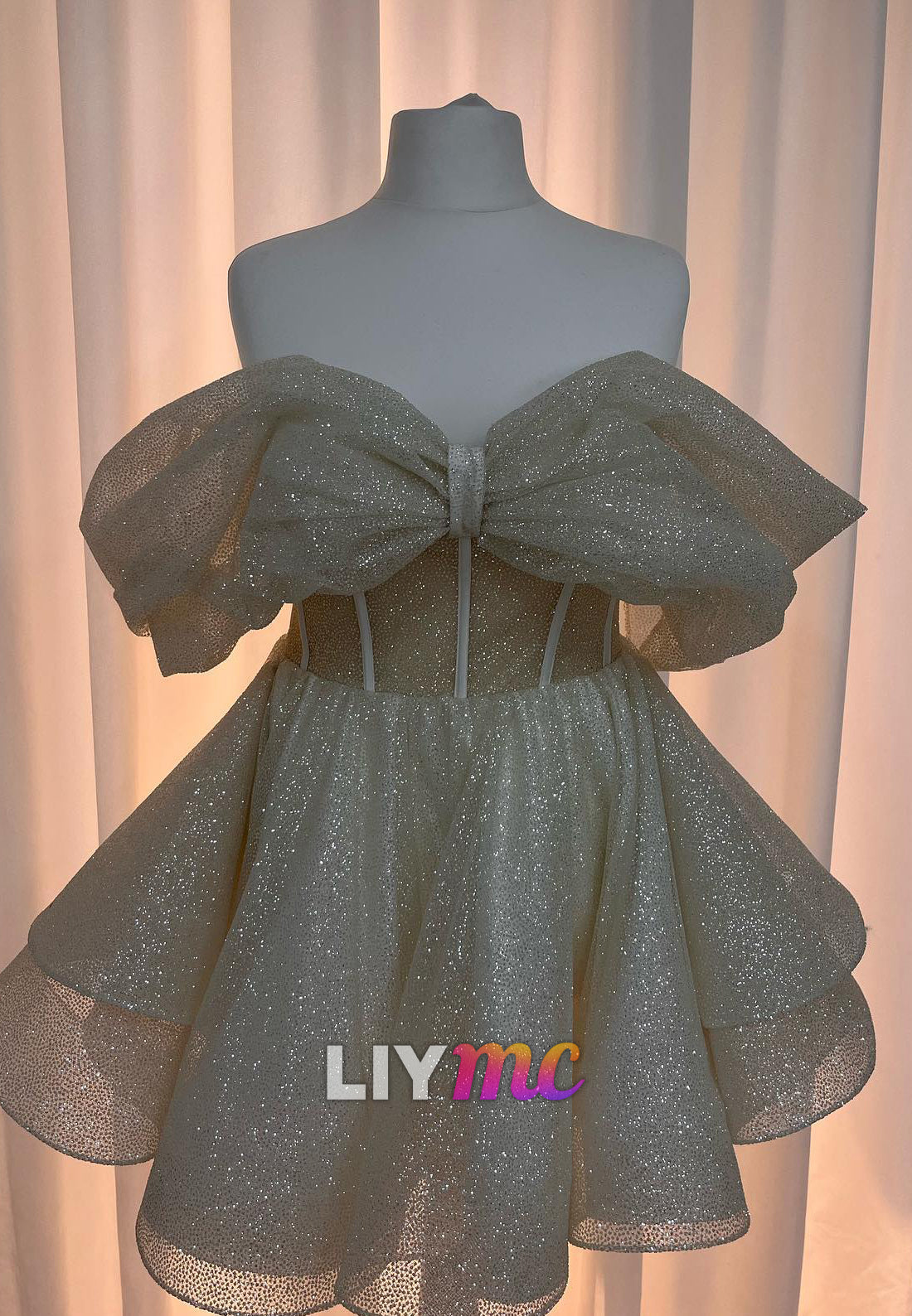 Off-Shoulder Sleeveless Tiered Sparkly A-Line Party Homecoming Dress