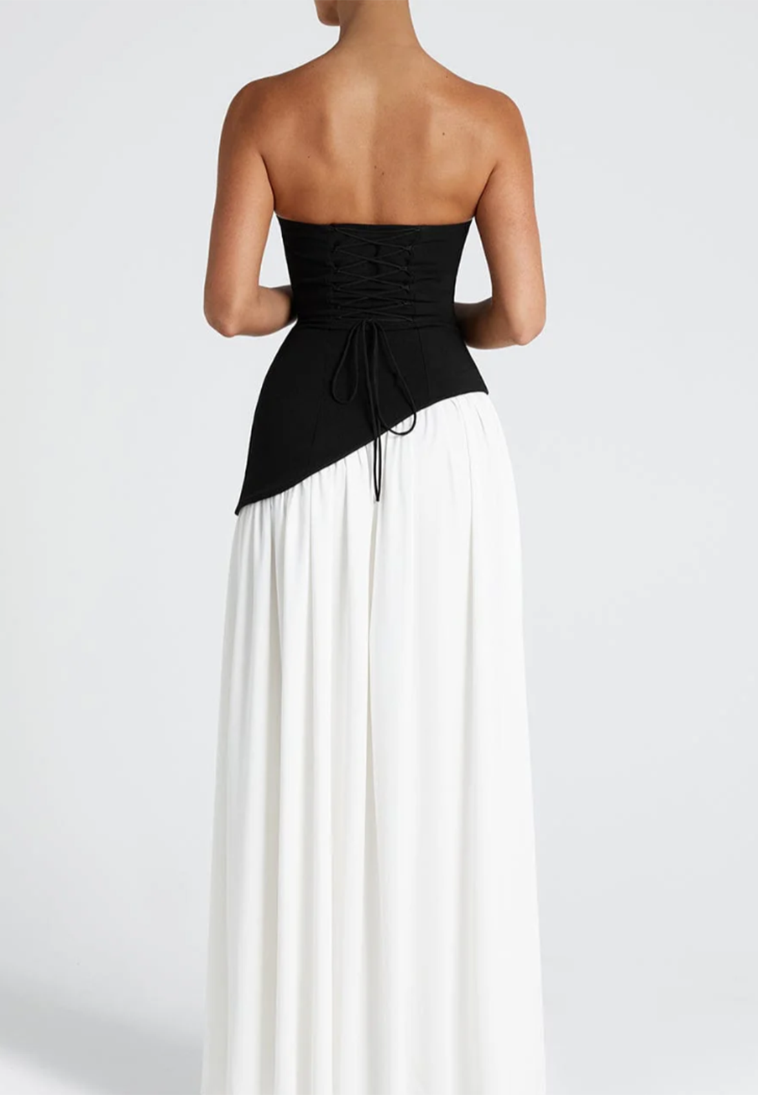 Off-Shoulder Sleeveless White Black Pleated A-Line Party Dress