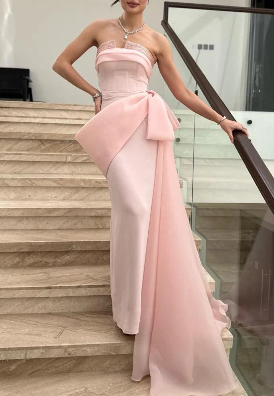 Off-Shoulder Sleevelesss Sleek Sheath Bowknot Evening Dress