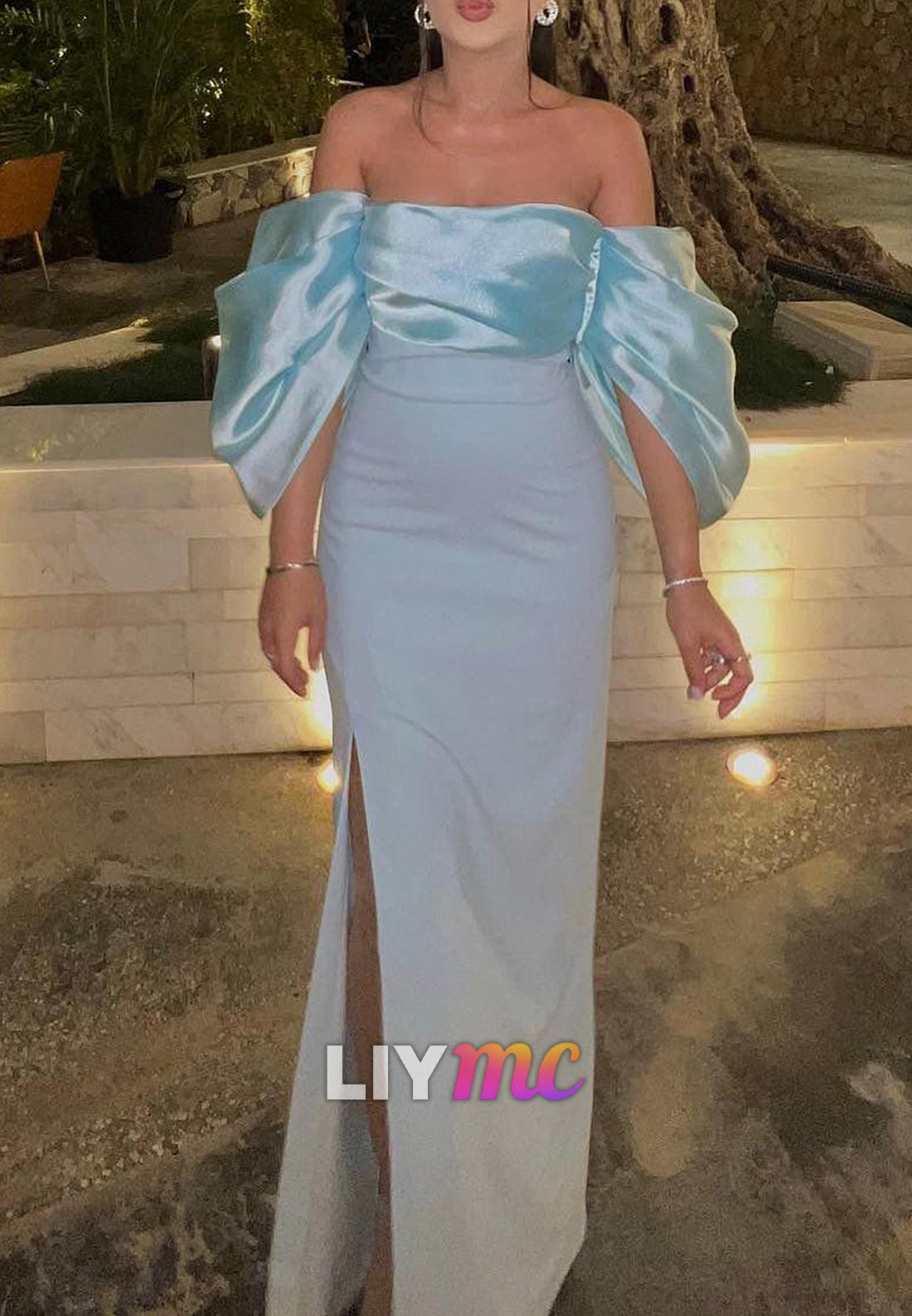 Off-Shoulder Sleeves Sleek Sheath Evening Dress