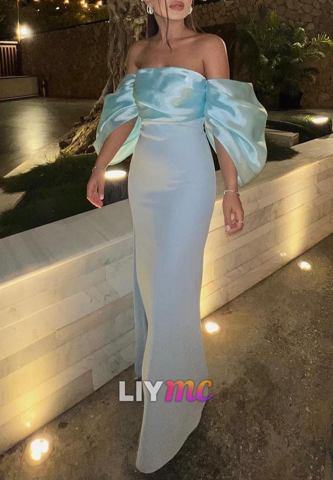 Off-Shoulder Sleeves Sleek Sheath Evening Dress
