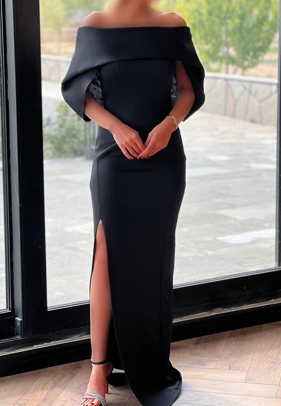 Off-Shoulder Sleeves Sleek Sheath Mother of Bride Dress