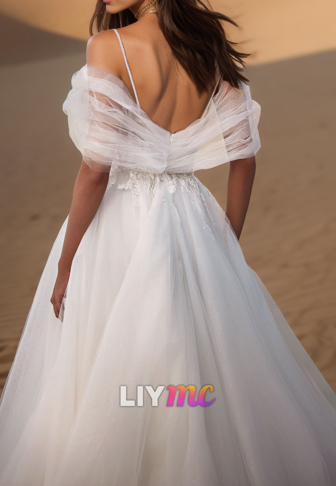 Off-Shoulder Spaghetti Straps Appliques Ball Gown Wedding Dress