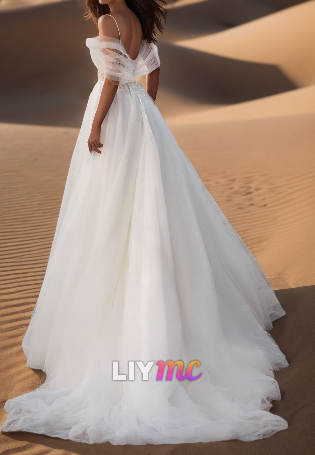 Off-Shoulder Spaghetti Straps Appliques Ball Gown Wedding Dress