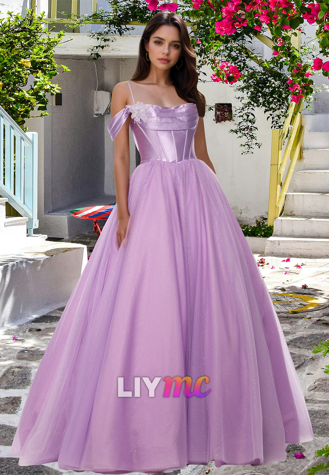 Off-Shoulder Spaghetti Straps Pleated A-Line Prom Dress