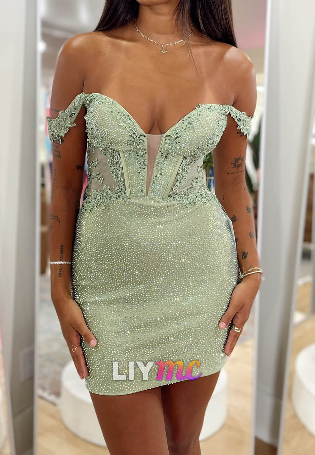 Off-Shoulder Sparkly Appliques Sequins Sheath Party Homecoming Dress