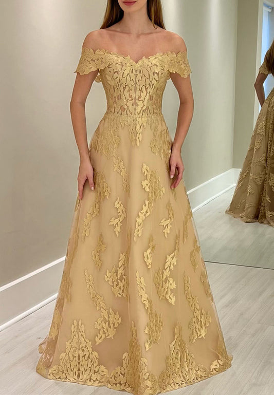 Off-Shoulder Strapless Appliques A-Line Mother of Bride Dress