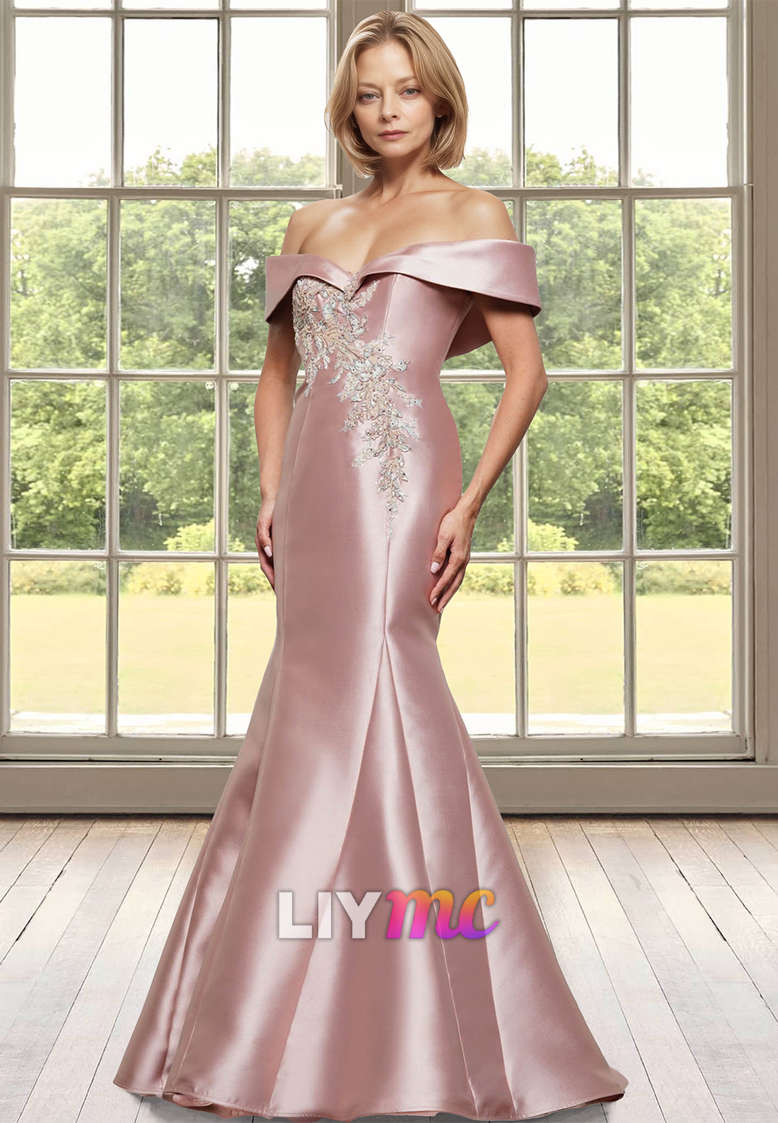 Off-Shoulder Strapless Appliques Satin Mermaid Mother of Bride Dress
