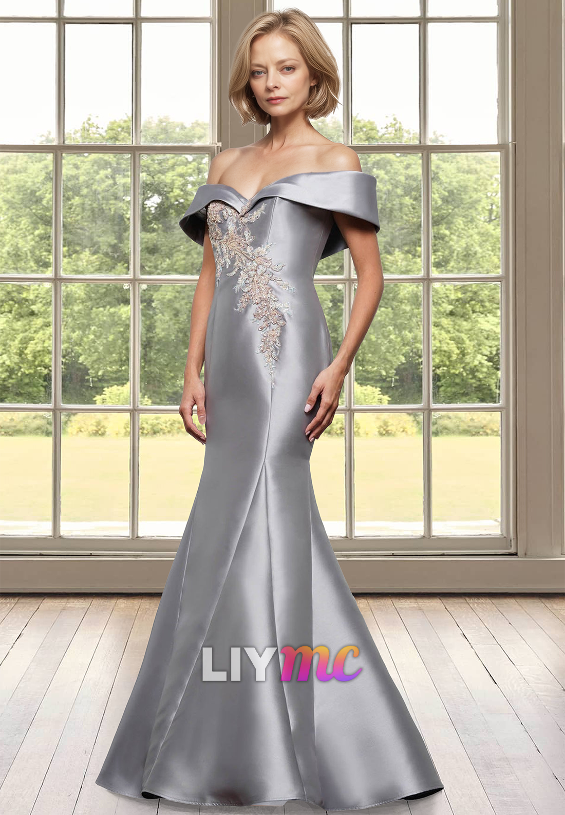 Off-Shoulder Strapless Appliques Satin Mermaid Mother of Bride Dress