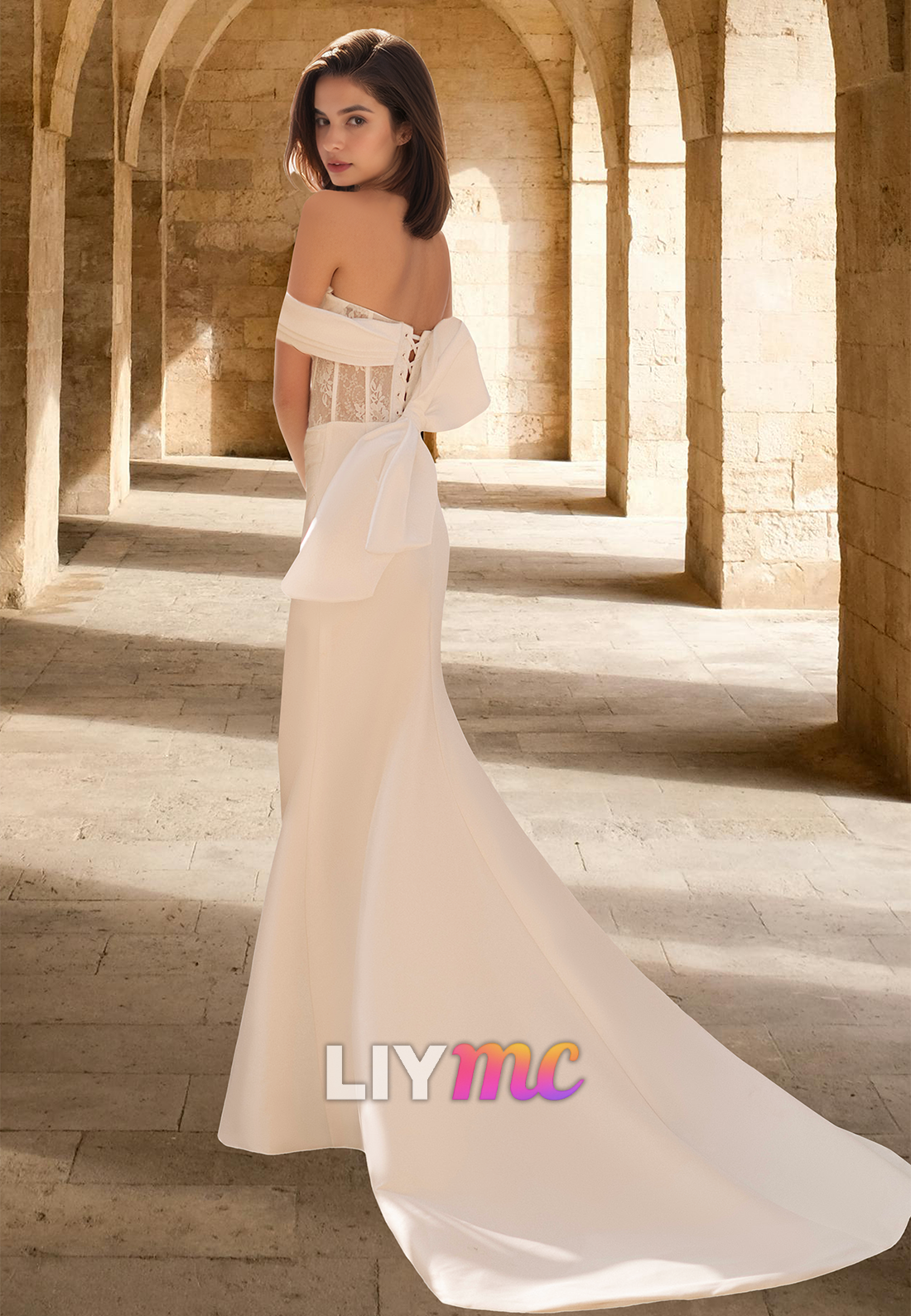Off-Shoulder Strapless Appliques Sheath Beach Wedding Dress