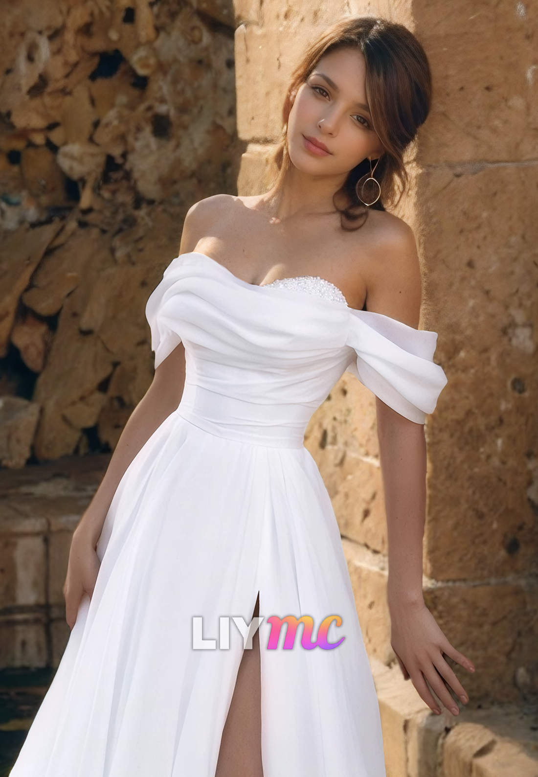 Off-Shoulder Strapless Chiffon A-Line Beach Wedding Dress
