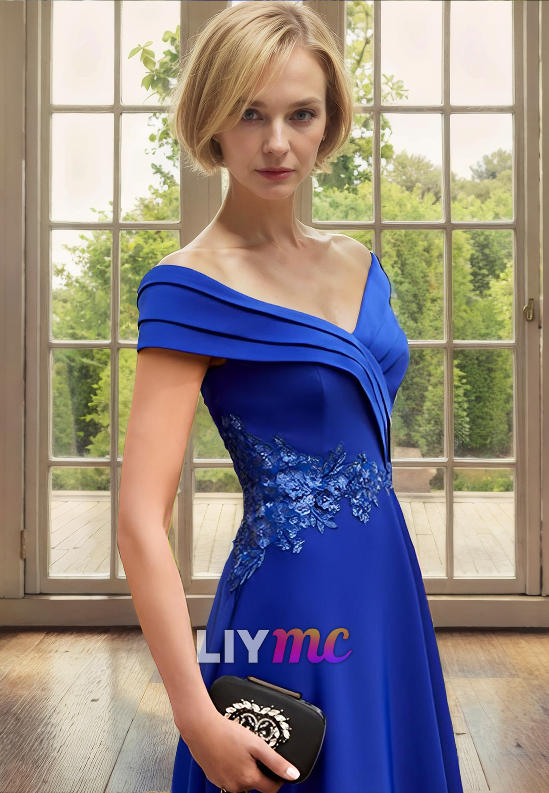 Off-Shoulder Strapless Chiffon Appliques Pleated A-Line Mother of Bride Dress Cocktail Dress