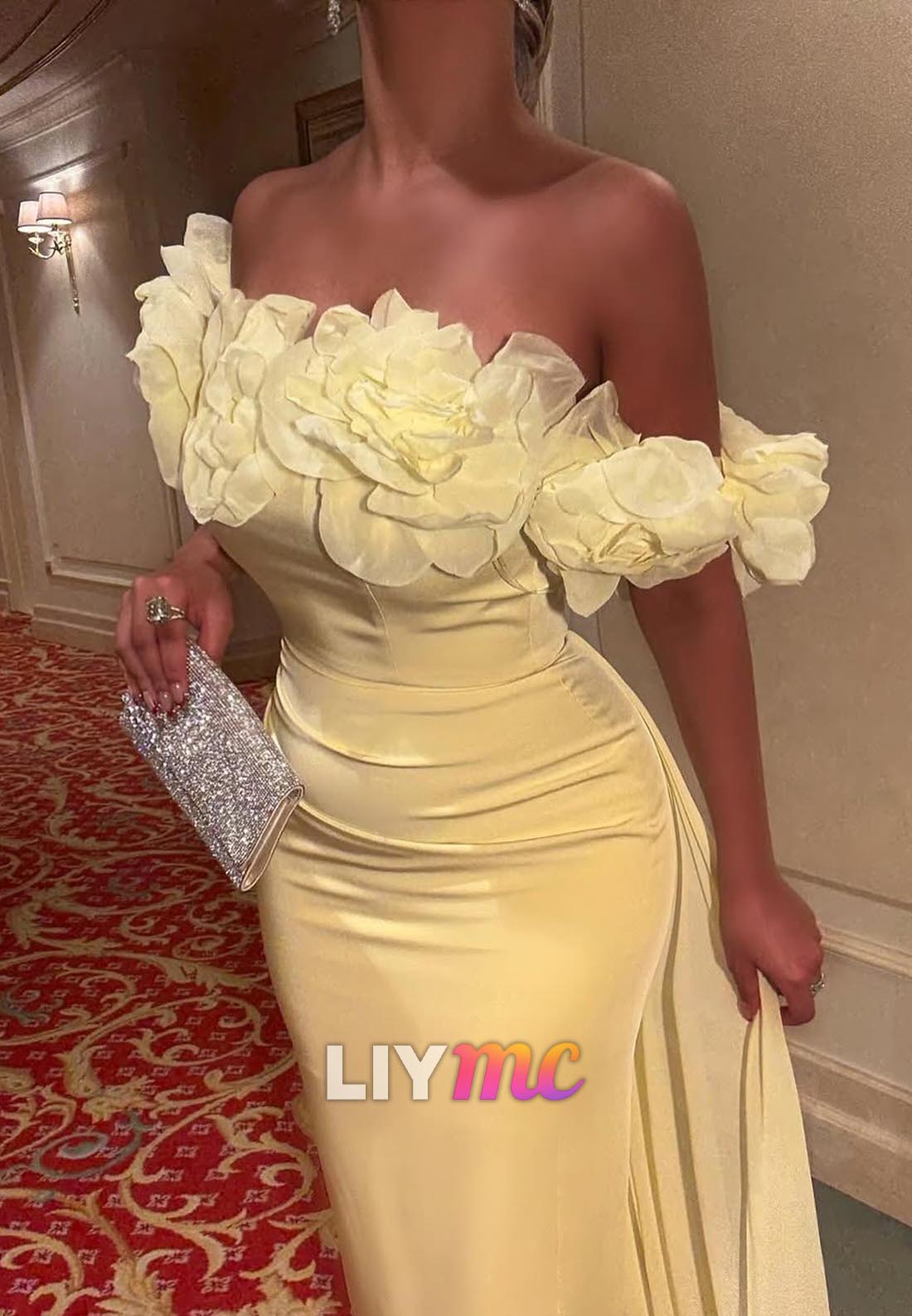 Off-Shoulder Strapless Floral Fitted Mermaid Evening Dress