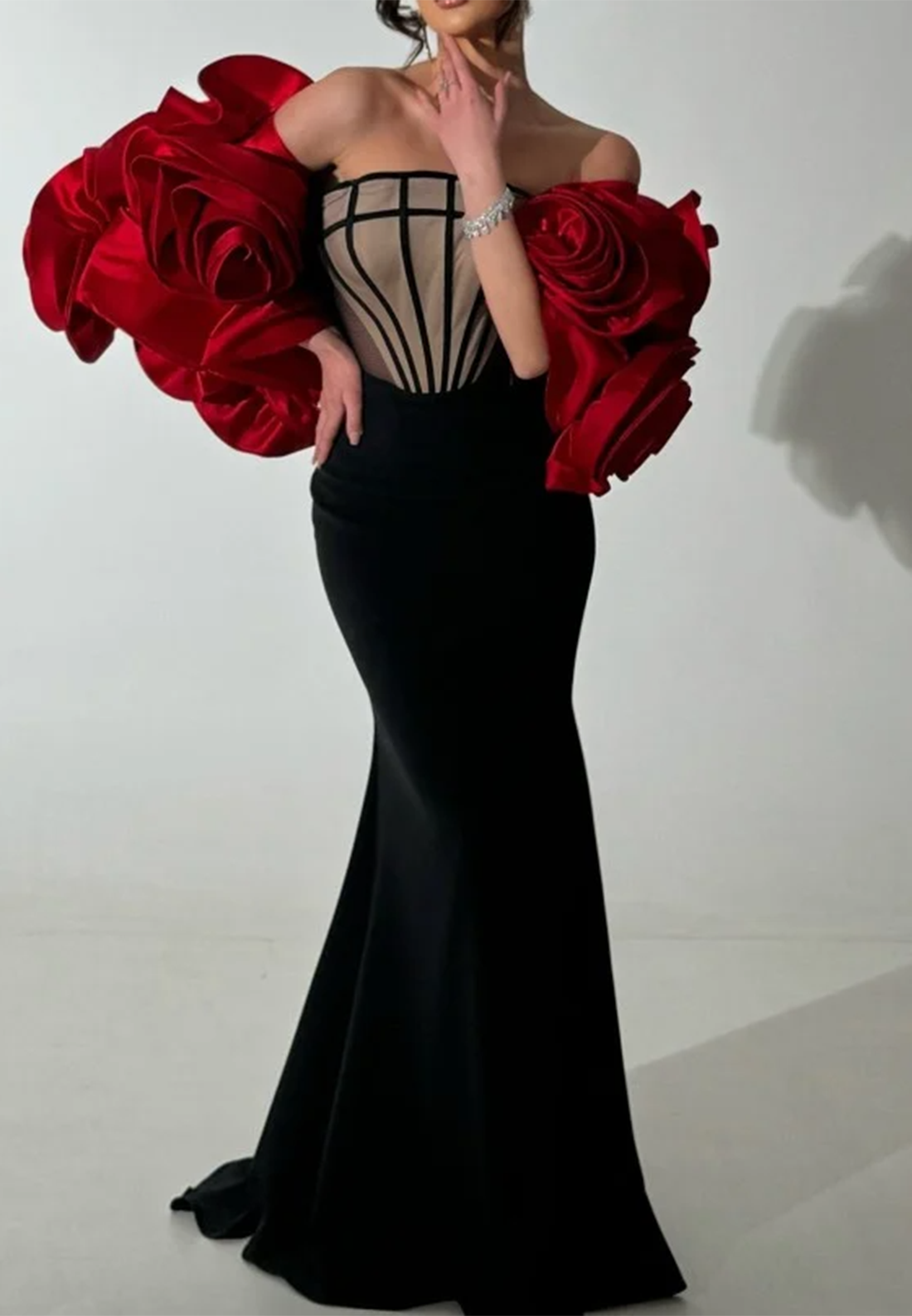 Off-Shoulder Strapless Mermaid 3D Floral Evening Dress
