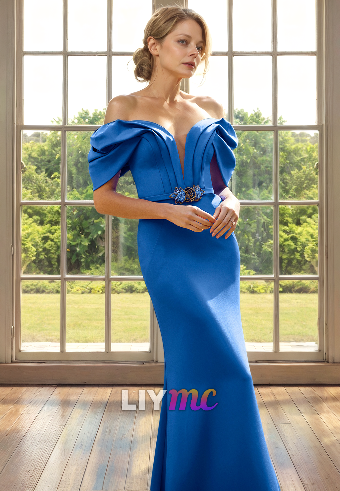 M1320 - V-Neck Sleeves Sleek Satin Mermaid Mother of Bride Dress Cocktail Dress