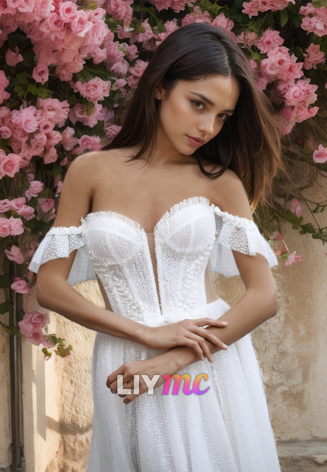 Off-Shoulder Strapless Pleated A-Line Wedding Dress