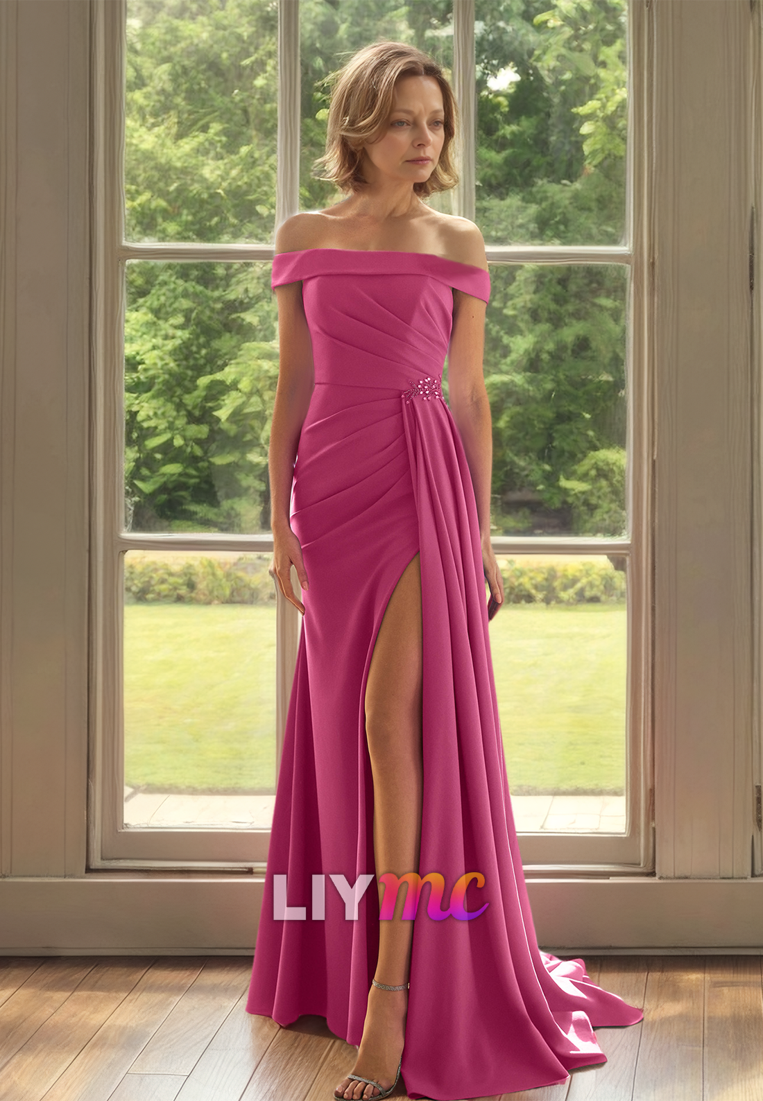 M1303 - Off-Shoulder Strapless Sleek Satin Pleated A-Line Mother of Bride Dress Cocktail Dress