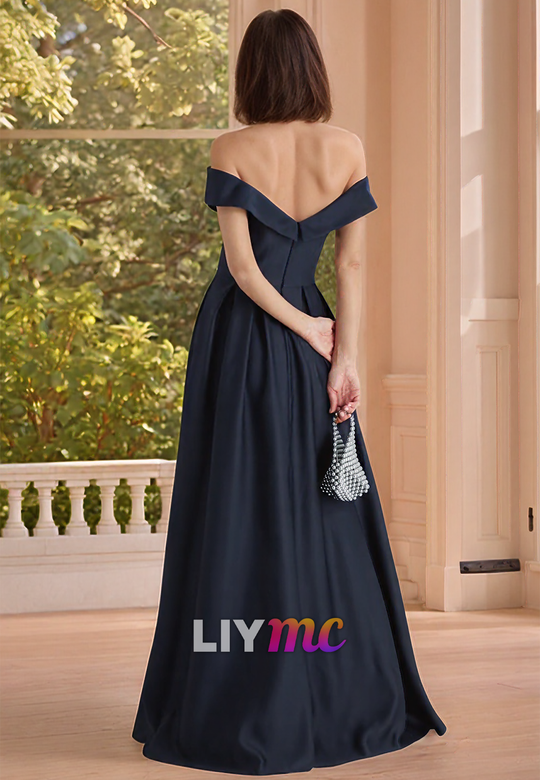Off-Shoulder Strapless Pleated Satin A-Line Evening Dress Mothert of Bride Dress