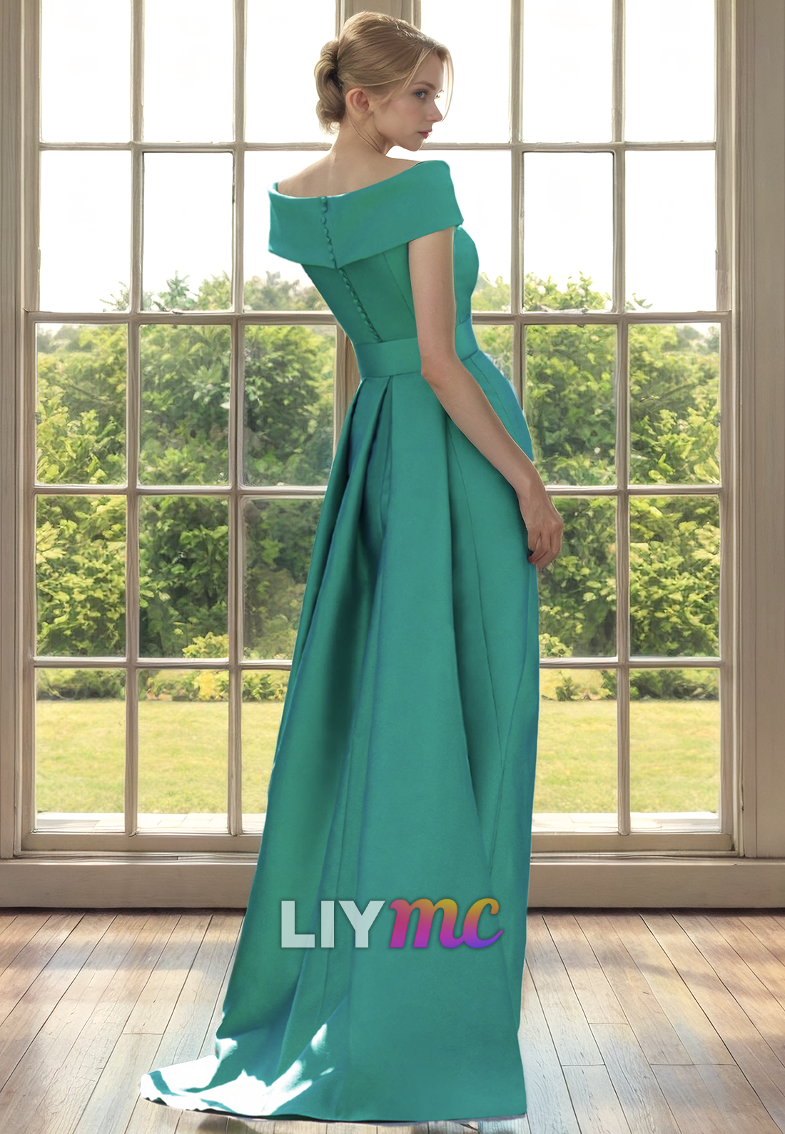 Off-Shoulder Strapless Ruffled High Slit Sleek Sheath Mother of Bride Dress Cocktail Dress