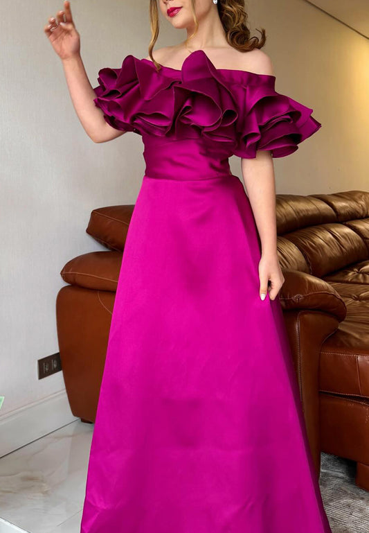 Off-Shoulder Strapless Ruffled Sleek A-Line Evening Dress