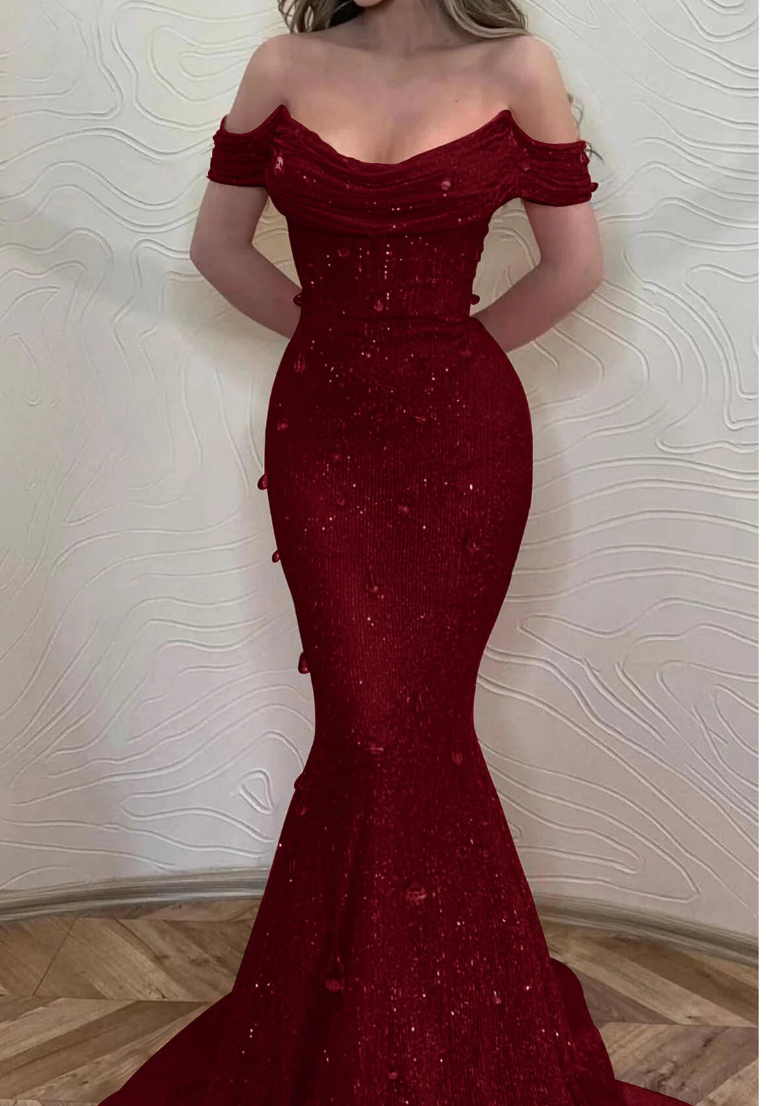 Off-Shoulder Strapless Sequins Beaded Emboridery Prom Dress Mermaid Evening Dress