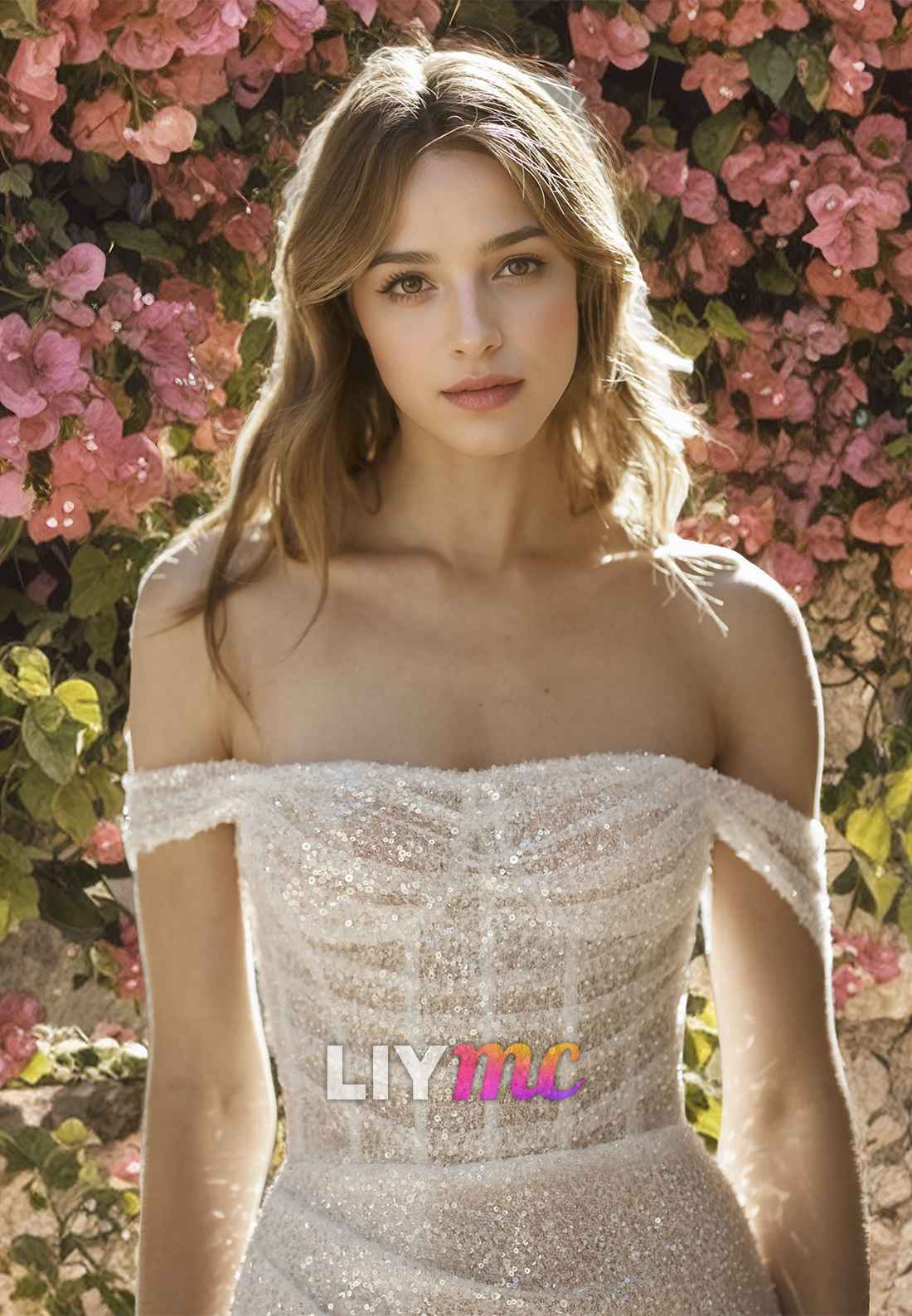 Off-Shoulder Strapless Sequins High Slit Sheath Beach Wedding Dress