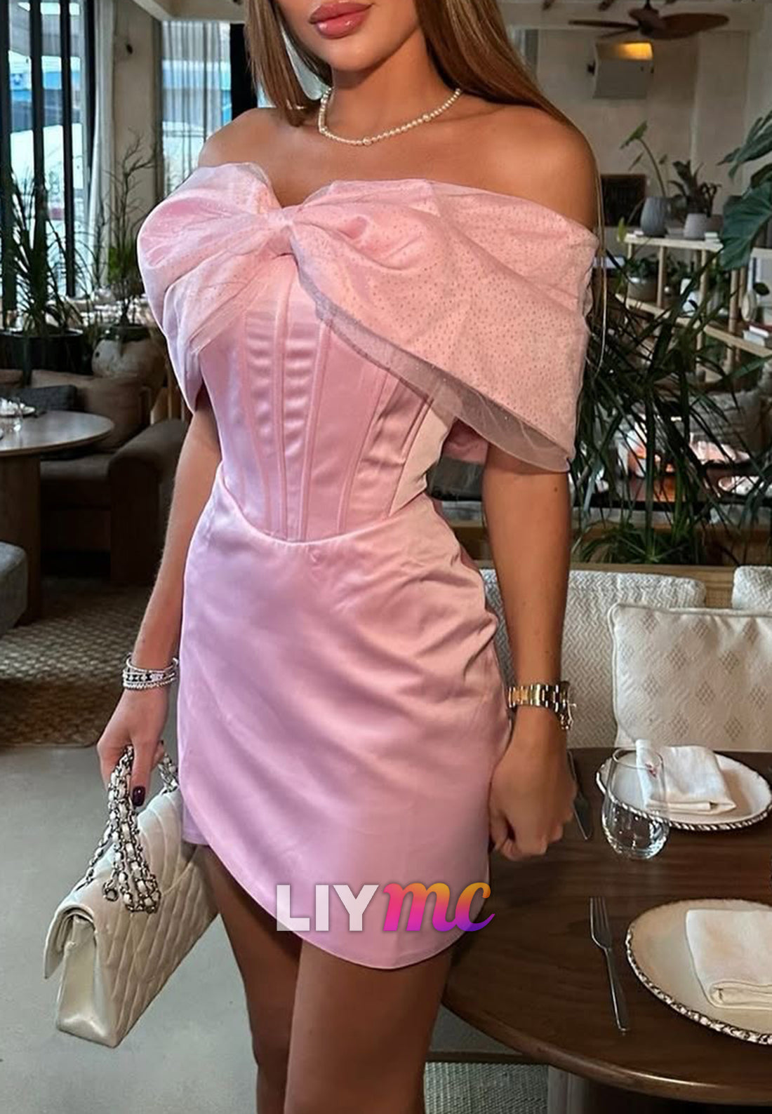 Off-Shoulder Strapless Sheath Pink Party Homecoming Dress