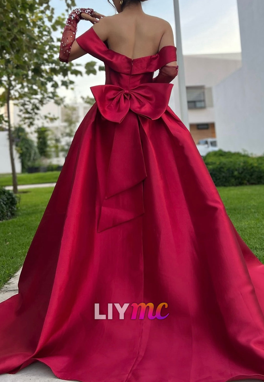 Off-Shoulder Strapless Side Slit Prom Dress A-Line Evening Dress