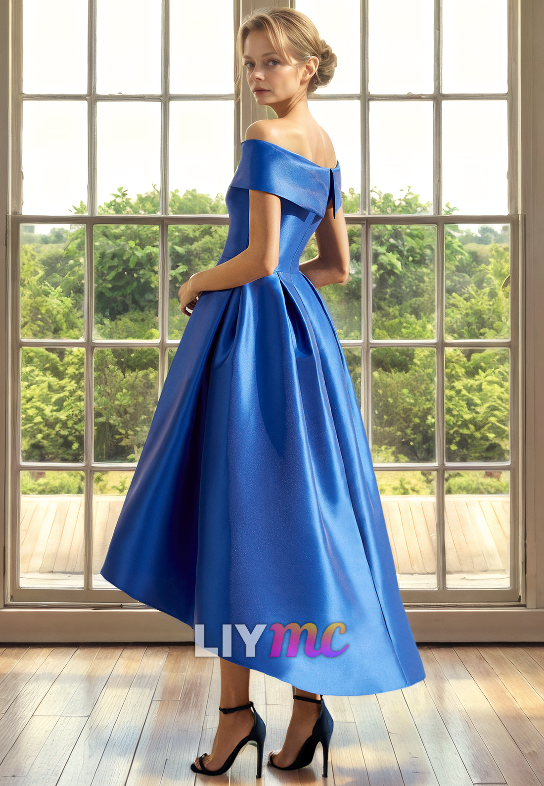 Off-Shoulder Strapless Sleek Satin Pleated A-Line Mother of Bride Dress Cocktail Dress