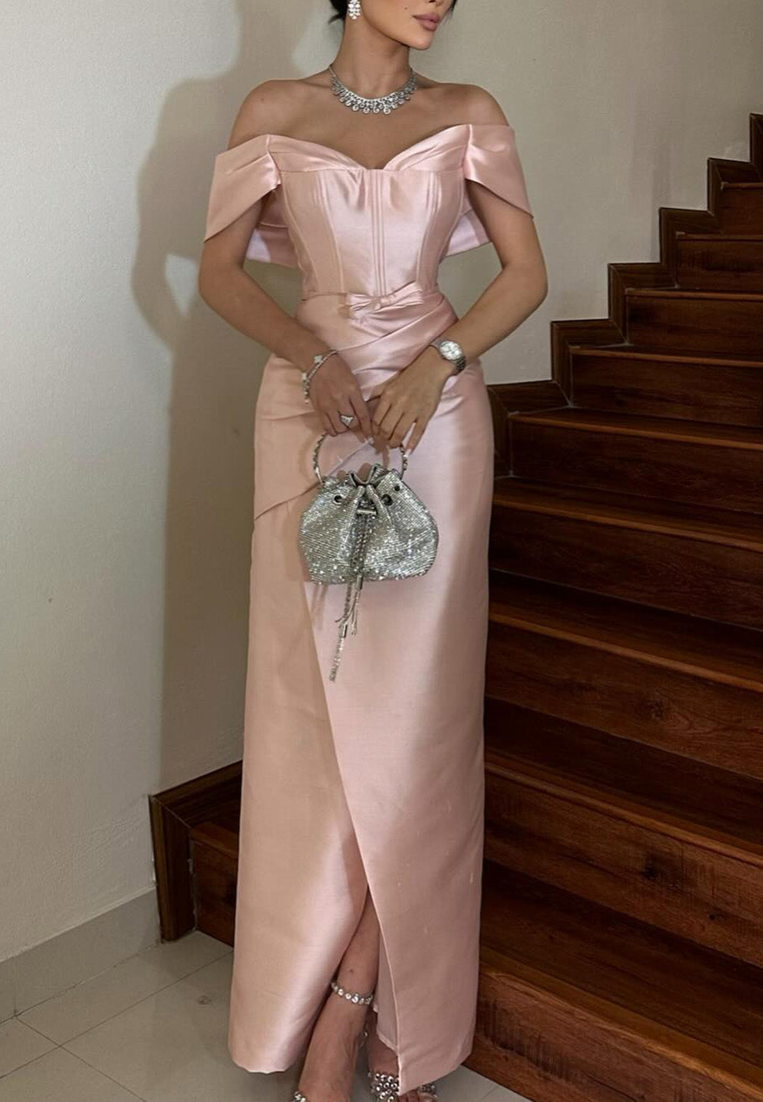 Off-Shoulder Strapless Sleek Satin Sheath Evening Dress