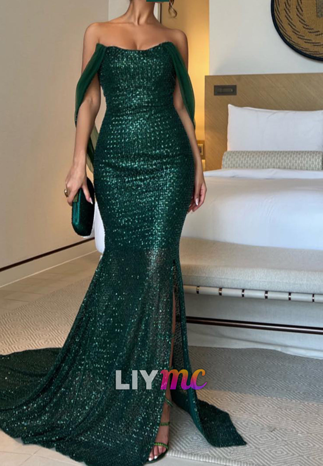 Off-Shoulder Strapless Sparkly Prom Dress Mermaid Evening Dress