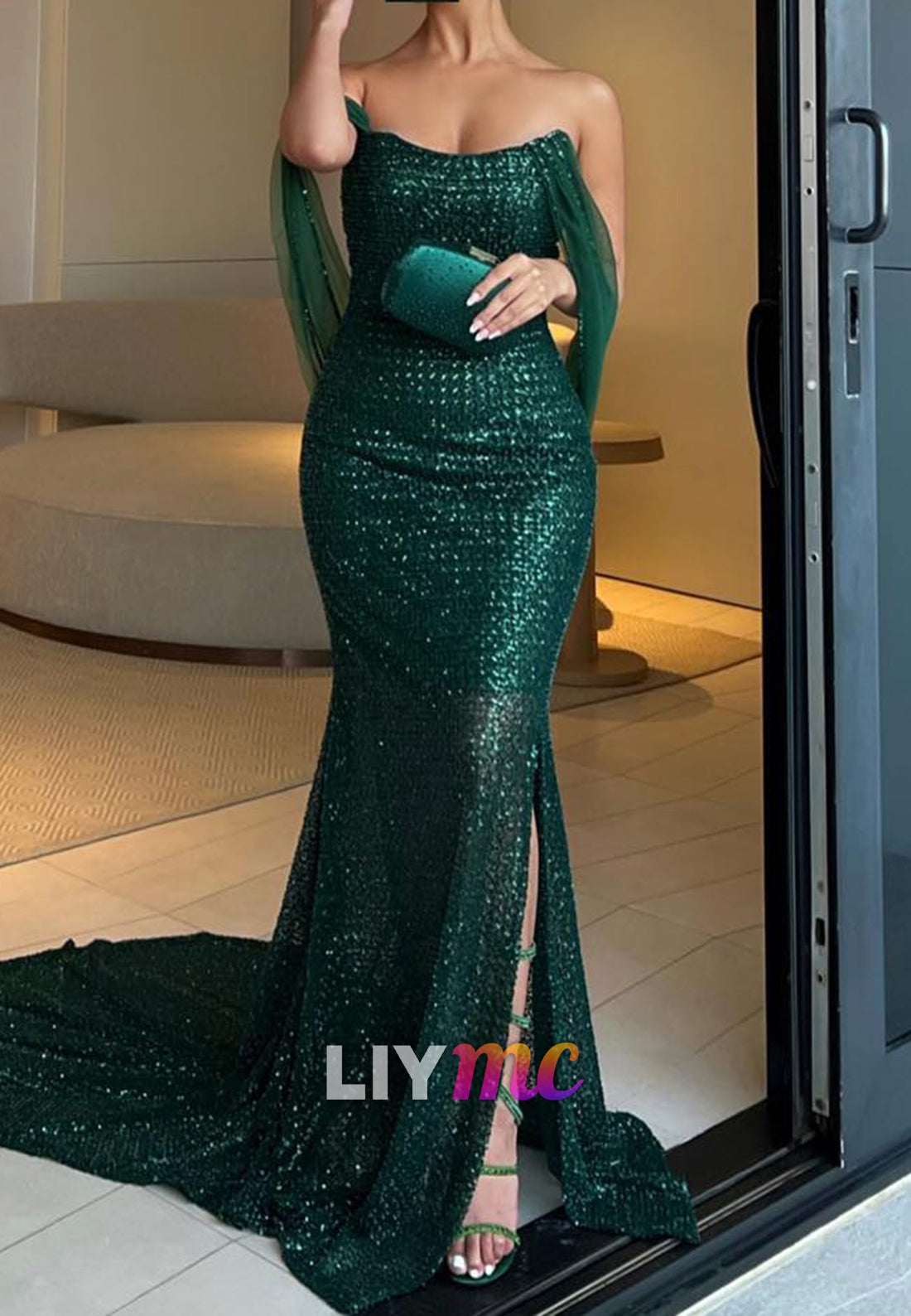 Off-Shoulder Strapless Sparkly Prom Dress Mermaid Evening Dress