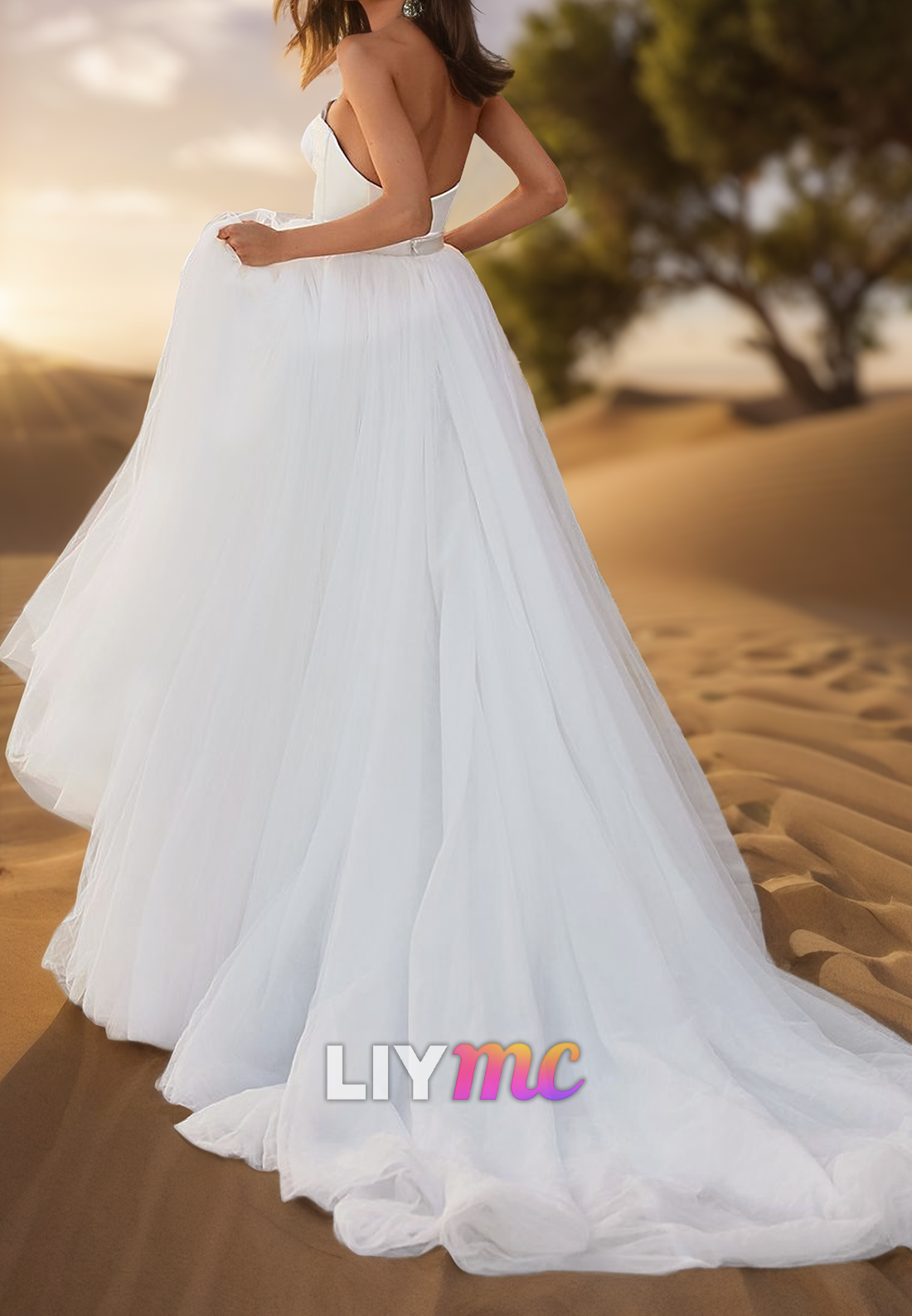 Off-Shoulder Strapless Tulle Pleated A-Line Wedding Dress