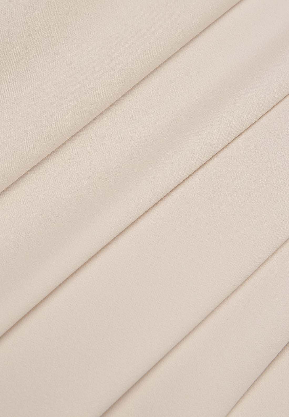 Off White Pleated Ruched Three Quarter Sleeve A-Line Maxi Dress