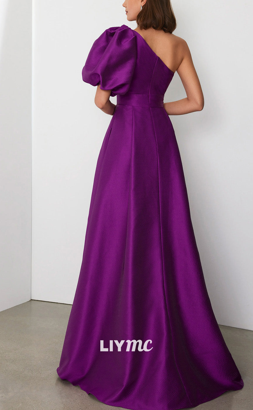 M1238 - One Shoulder A-Line Sleek Satin Pleated Mother of Bride Dress Cocktai Dress