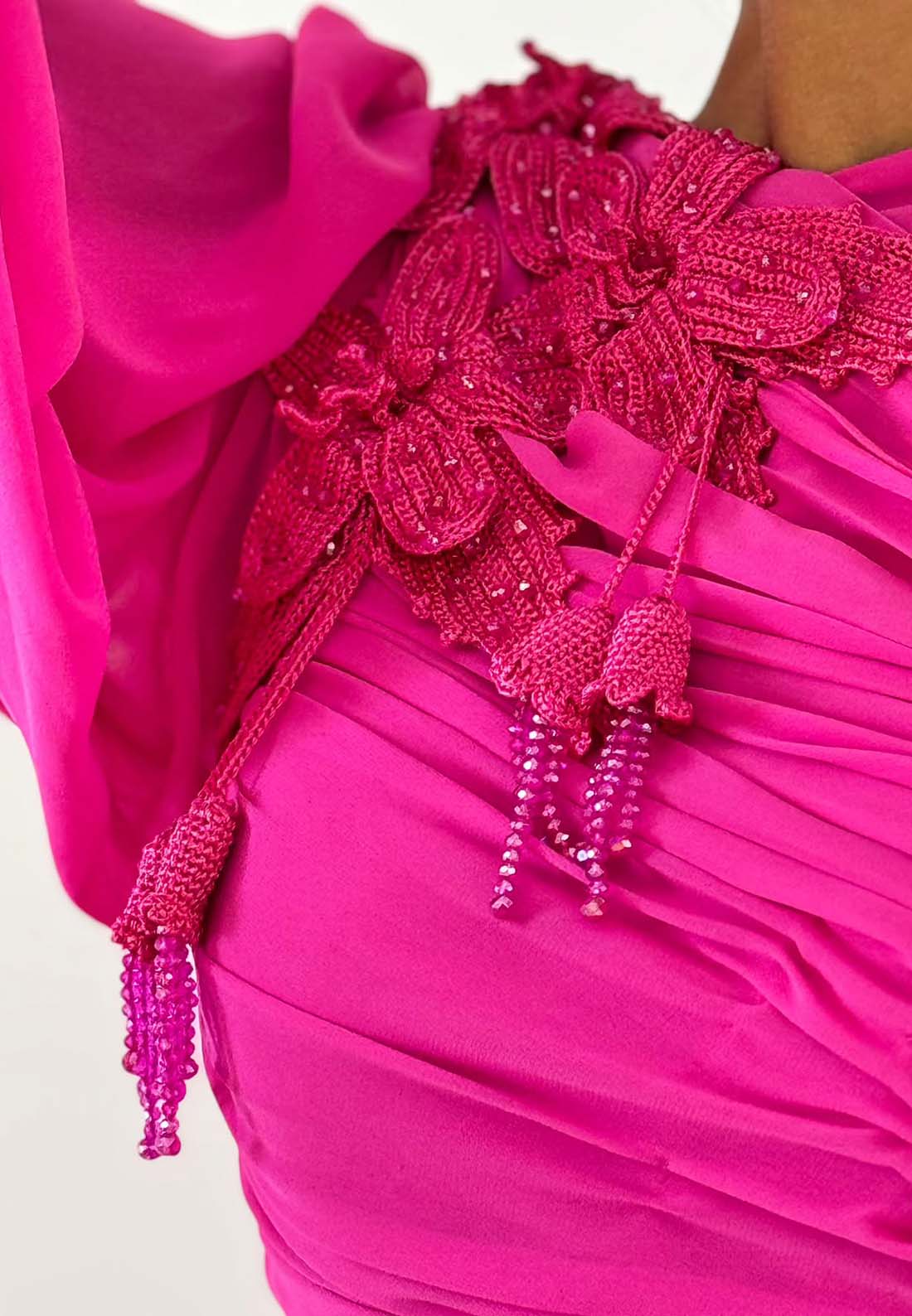 One Shoulder Appliques Pleated Chiffon A-Line Formal Dress