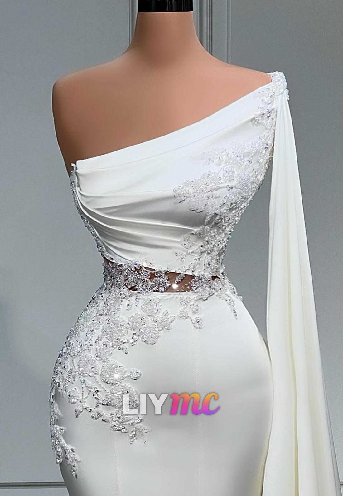 One Shoulder Appliques Sleeveless Mermaid Wedding Dress