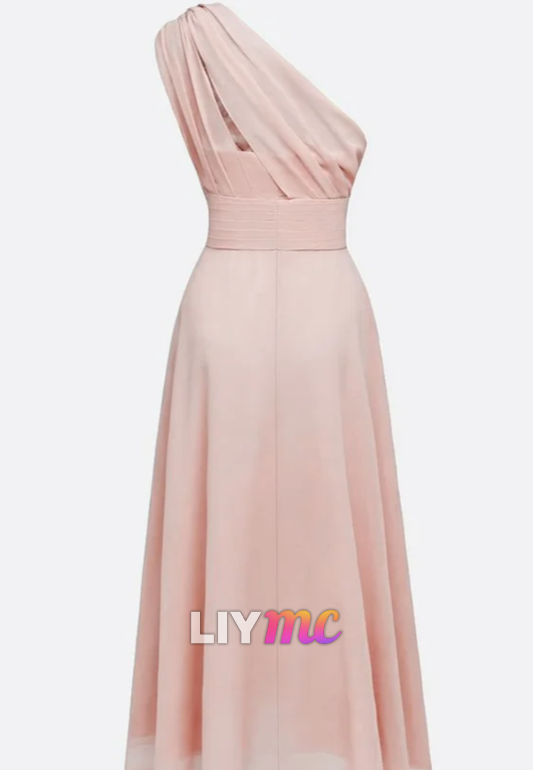 One Shoulder Chiffon Pleated A-Line Wedding Guest Dress