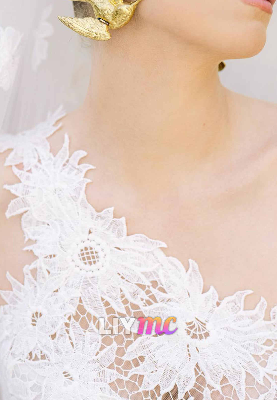 One Shoulder Floral Appliques Sheath Boho Wedding Dress