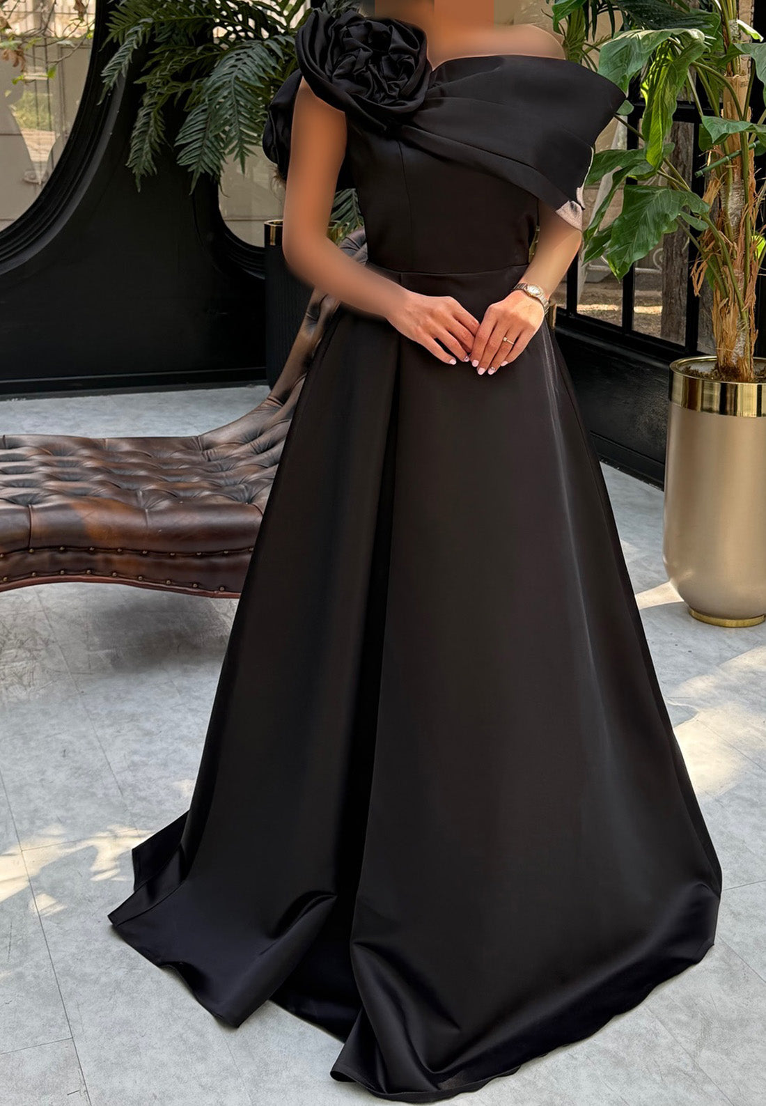 One Shoulder Floral Sleek Satin A-Line Mother of Bride Dress