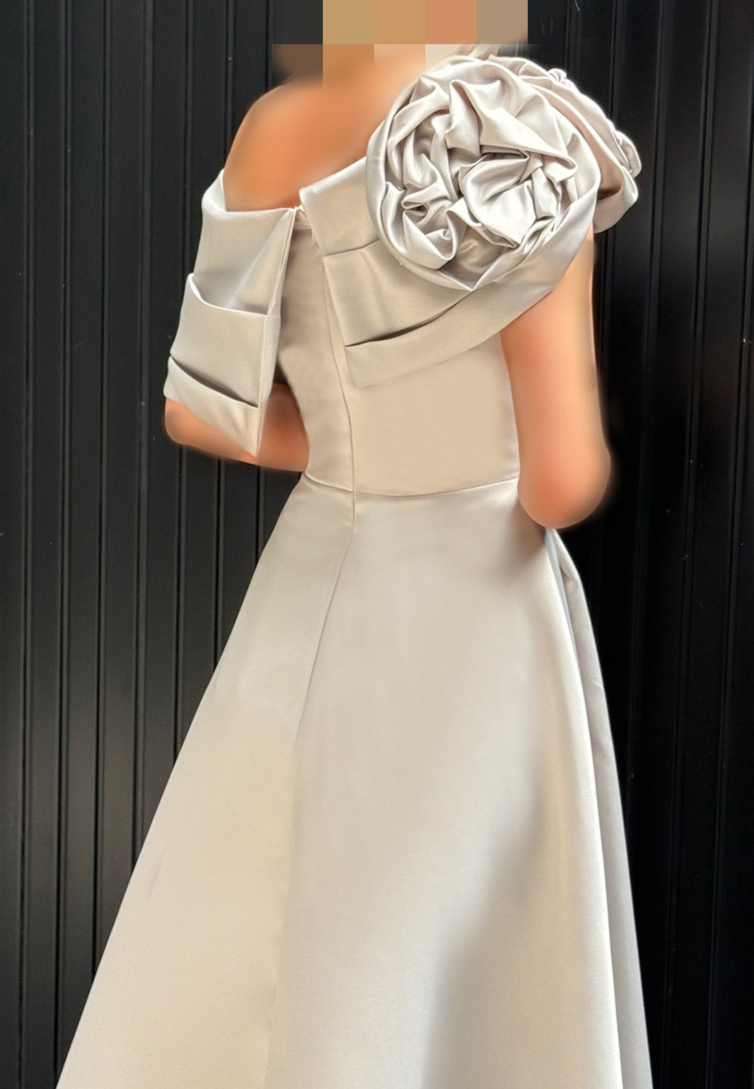 One Shoulder Floral Sleek Satin A-Line Mother of Bride Dress