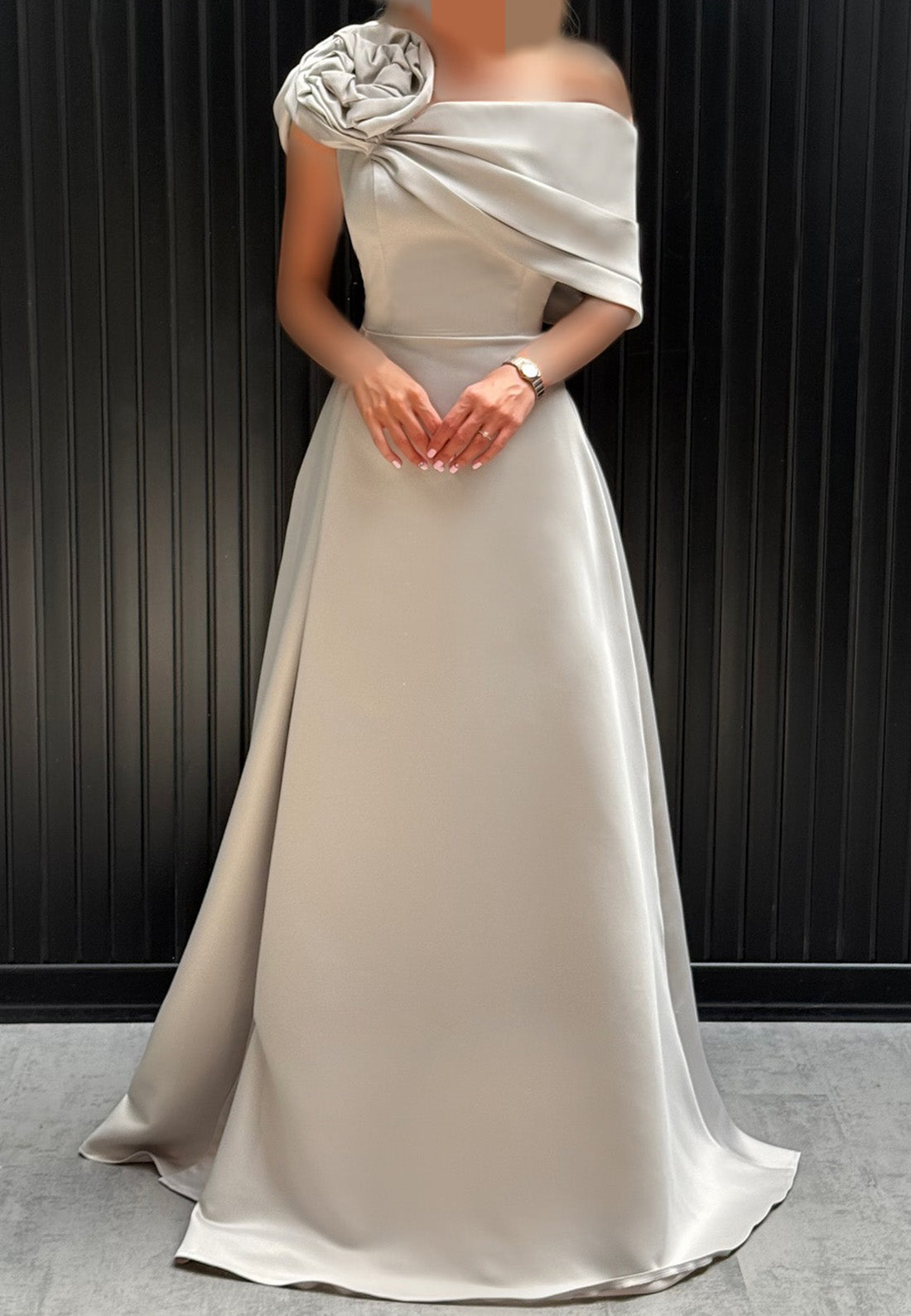 One Shoulder Floral Sleek Satin A-Line Mother of Bride Dress