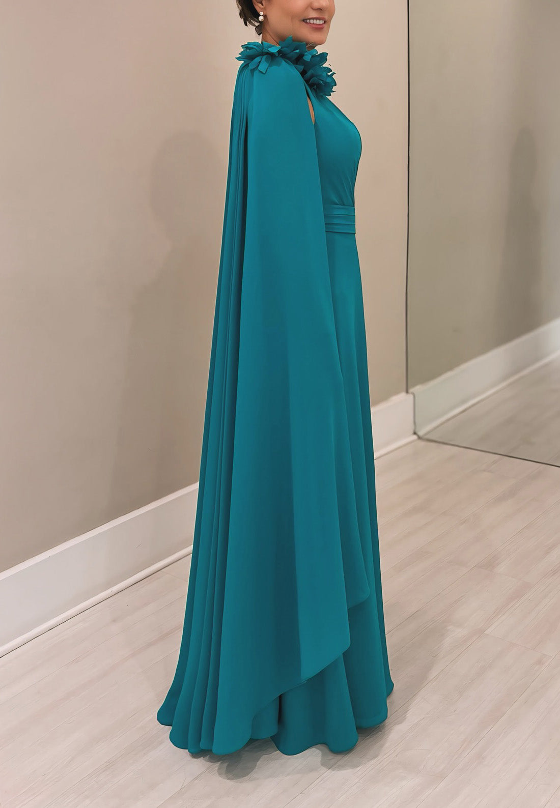 One Shoulder Floral Sleek Sleeveless A-Line Mother of Bride Dress