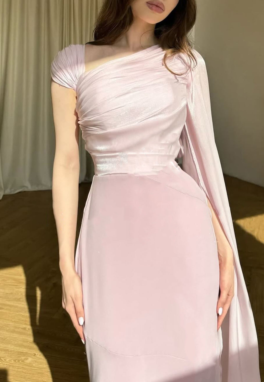 One Shoulder Long Sleeves Sleek Mermaid Formal Dress