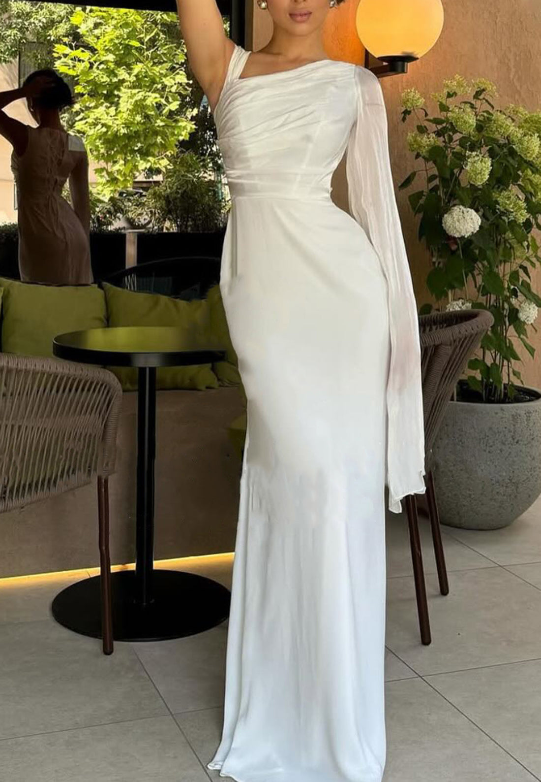 One Shoulder Long Sleeves Sleek Mermaid Formal Dress