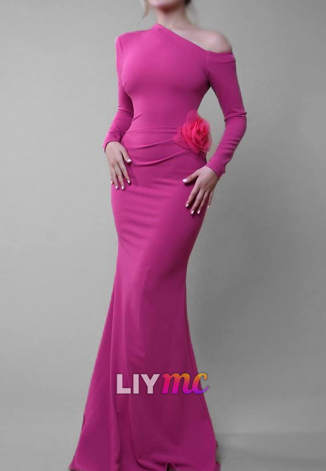One Shoulder Long Sleeves Sleek Mermaid Formal Dress