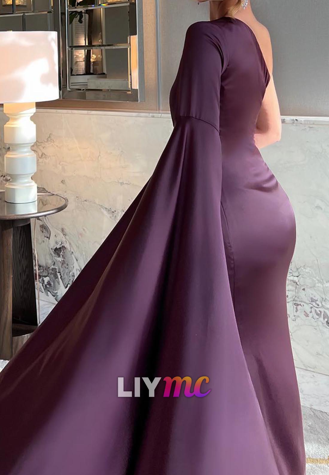 One Shoulder Long Sleeves Sleek Mermaid Formal Dress