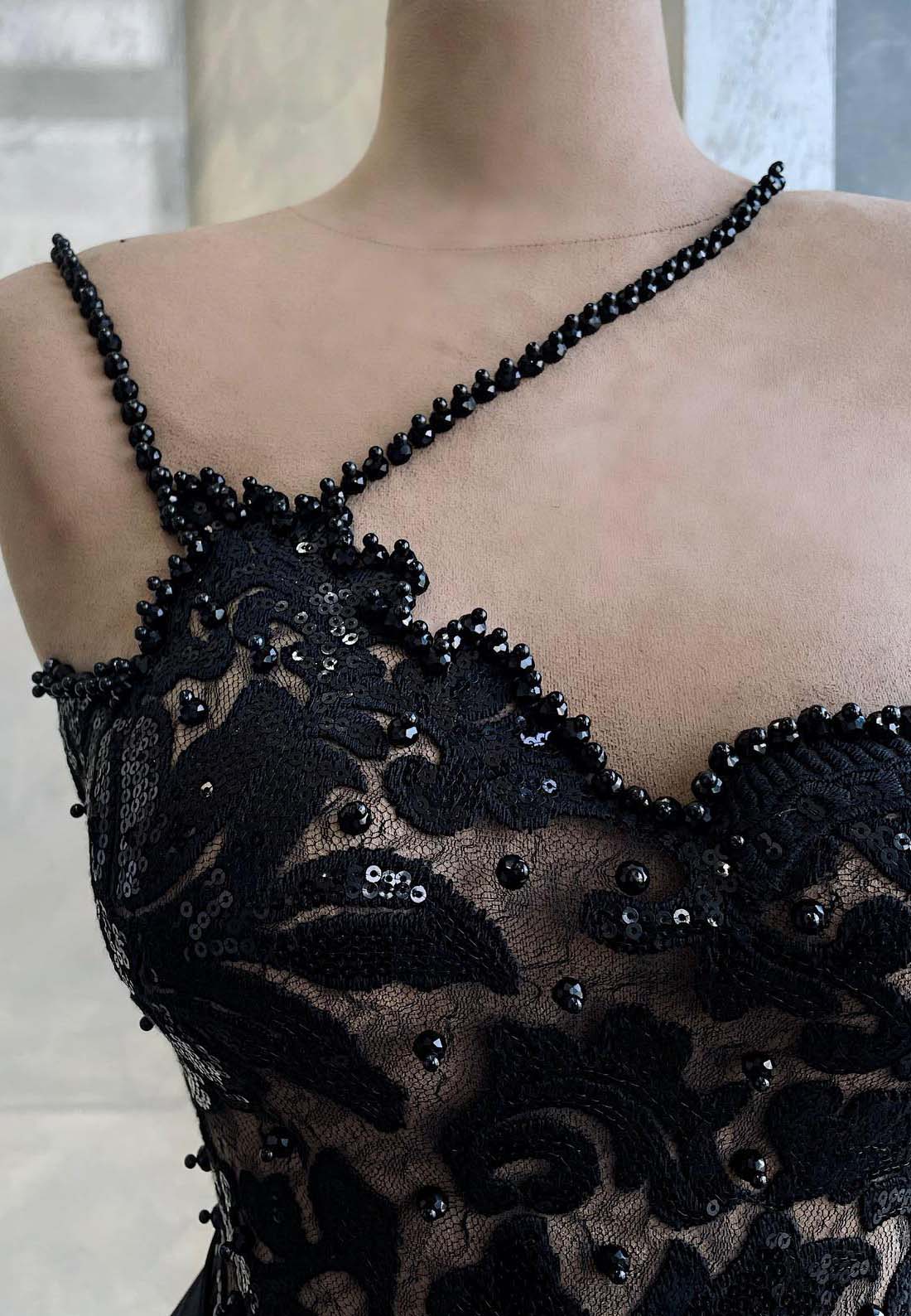 One Shoulder Sheer Appliques Mermaid Evening Dress