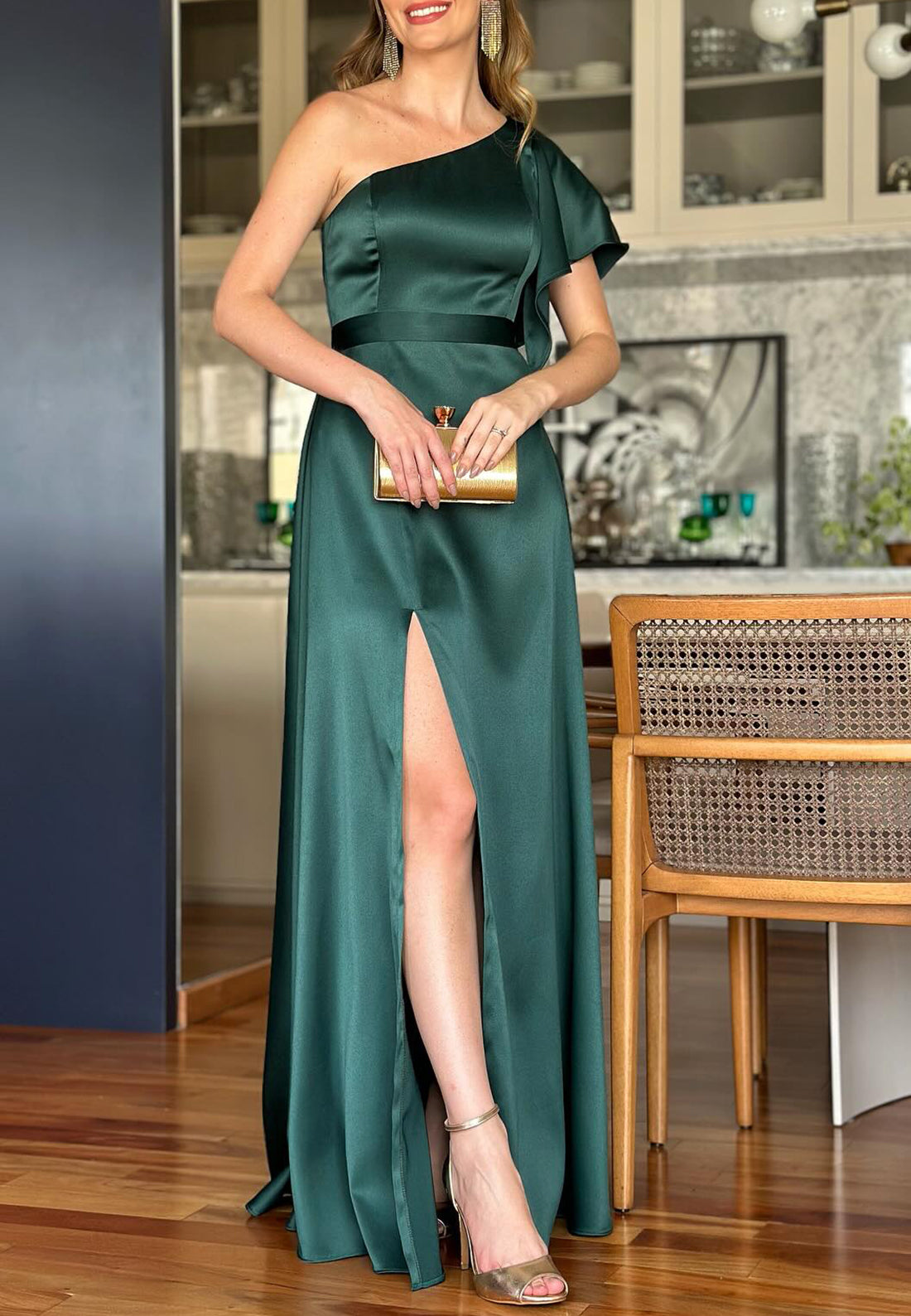 One Shoulder Short Sleeves Sleek A-Line Mother of Bride Dress – Liymc One Shoulder Short Sleeves Sleek A-Line Mother of Bride Dress – Liymc